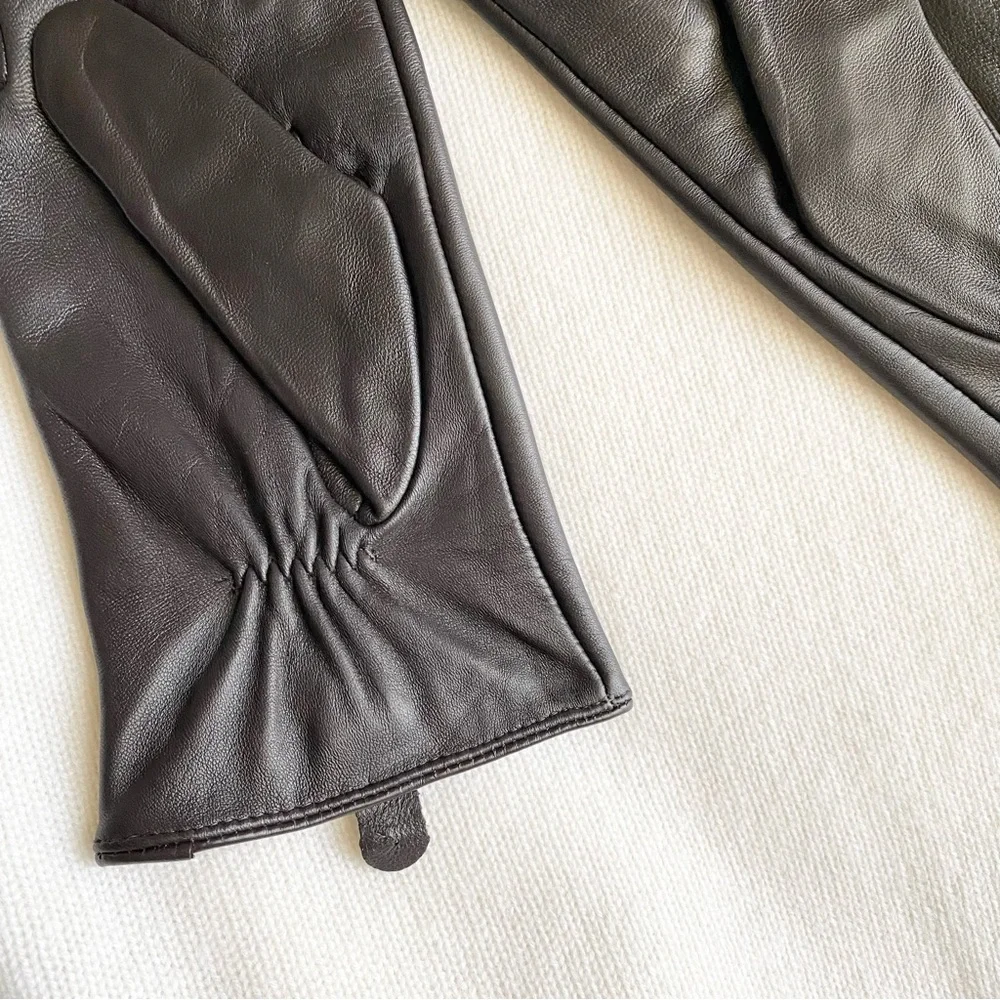 MICHAEL KORS GENUINE LEATHER GLOVES TECH TOUCH Dark Brown L